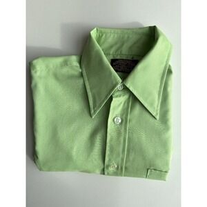 Vintage 70s Mens Shirt XL Sears Perma Prest Green Pointy Collar Short Sleeve